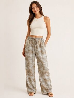 Sienna Sky Taupe & Gray Tie-Dye Wide Leg Pants